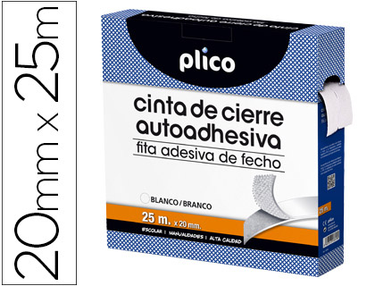 Rollo de cinta velcro adhesiva Plico color blanco 20mm.x25m.